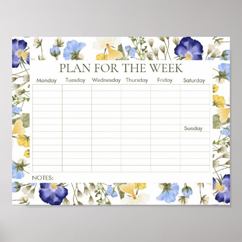 Wildflower weekly planner printable poster