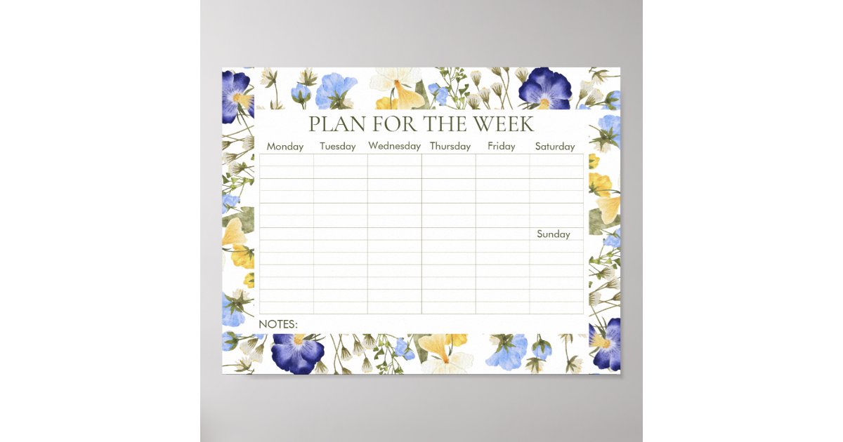 Wildflower weekly planner printable poster | Zazzle