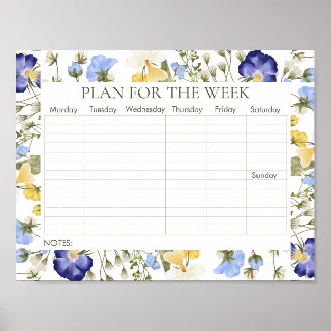 Wildflower weekly planner printable poster | Zazzle