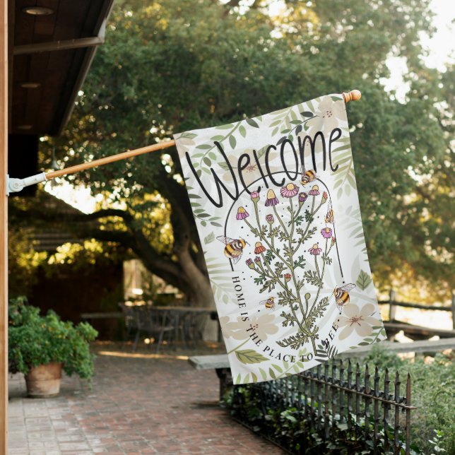 Wildflower Welcome Summer House Flag (In SItu)