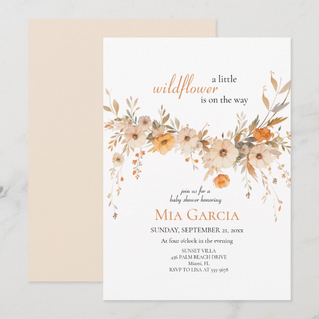 Wildflower Whimsica Beige Earthy Girl Baby Shower Invitation (Front/Back)