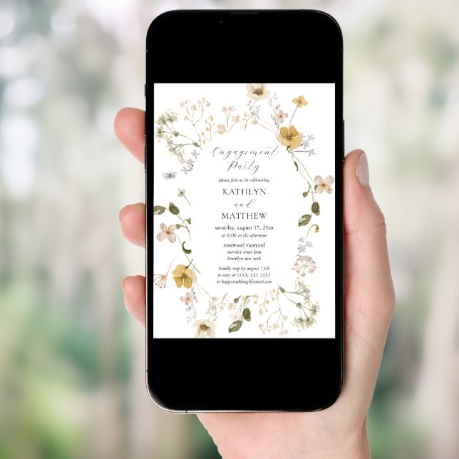 Wildflower Whimsical Boho Modern Engagement Party Invitation (Front Digital)