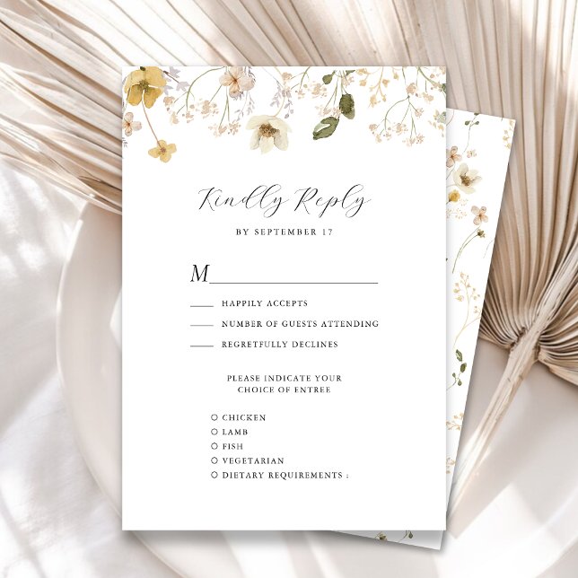 Wildflower Whimsical Boho Modern Wreath Wedding RSVP Card (Creator Uploaded)