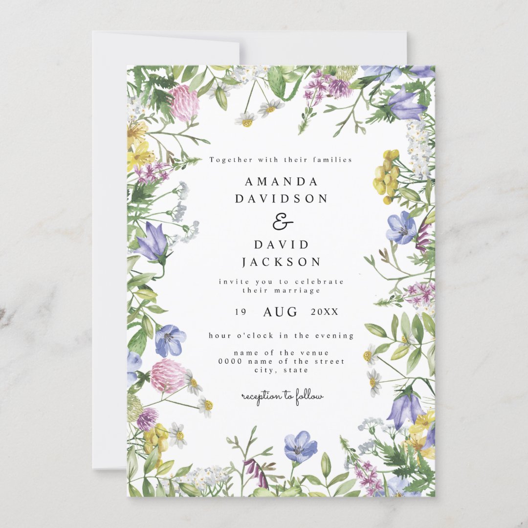 Wildflower Whimsical Garden Boho Rustic Wedding In Invitation | Zazzle