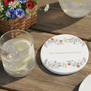 Wildflower Whimsy Family Name Botanical Floral Coaster