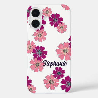 Wildflower Whimsy - Pink Hand Drawn Florals iPhone 16 Case