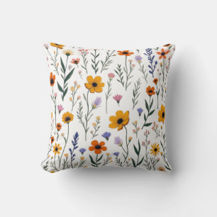 Wildflower Whimsy – Soft Meadow Pattern Throw Pillow