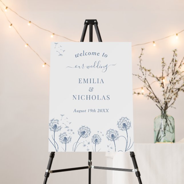  Wildflower White and Blue Wedding Welcome Sign (In Situ (Stand))