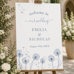 Wildflower White and Blue Wedding Welcome Sign