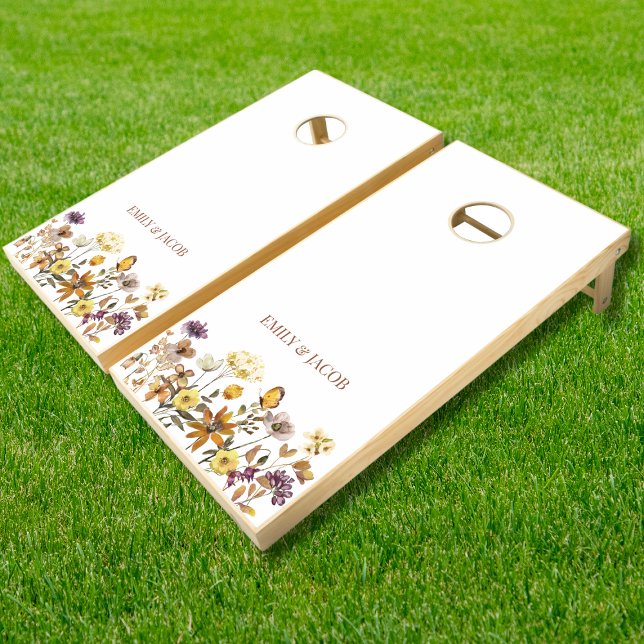  Wildflower White Boho Wedding  Cornhole Set (Creator Uploaded)