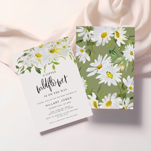 Wildflower White Daisy  Baby Shower Summer floral Invitation