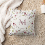 Wildflower White Mauve Monogram Gift Throw Pillow<br><div class="desc">White custom monogram and wildflower patterned throw pillow.</div>