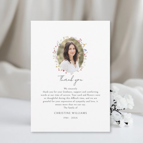 Wildflower White Photo After Funeral  Thank You Card