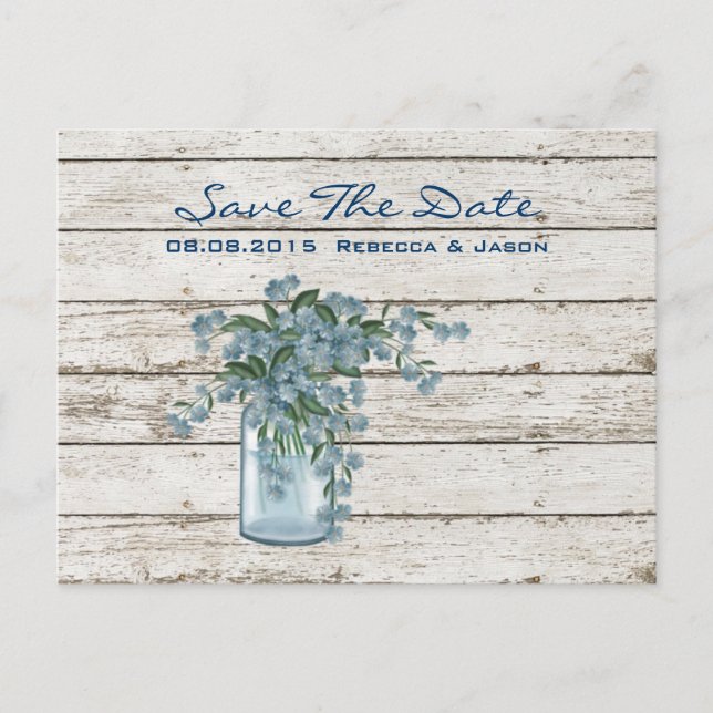 wildflower whitewashed wood french country wedding announcement postcard (Front)