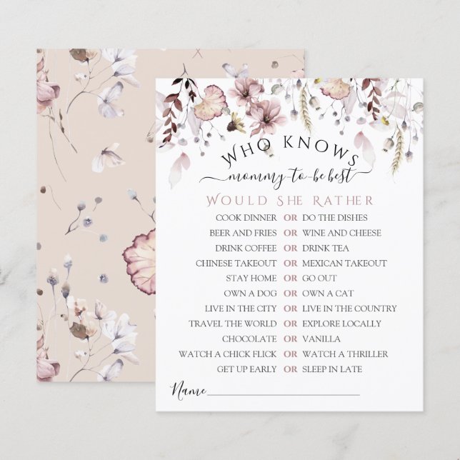 Wildflower Who knows mom best Baby Shower Game (Front/Back)