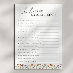 Wildflower Who Knows Mommy Baby Shower Game Card