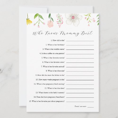 Wildflower Who Knows Mommy Best Game Card