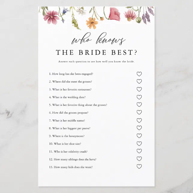 Wildflower Wedding Game Cards – "Who Knows The Bride Best", 25 Cards, 5x7", Boho Bridal Shower Supplies - View #6