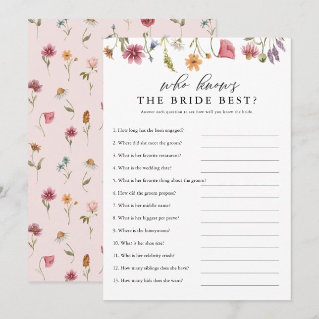 Wildflower Who Knows The Bride Best Digital Invitation (Front/Back)