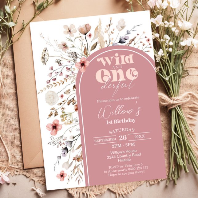 Wildflower Wild and Onederful Birthday Invitation (Wildflower Wild and Onederful 1st Birthday Invitation - Girl 1st Birthday Invite)