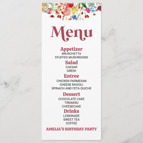 Wildflower Wild Flower Birthday Party Food Menu