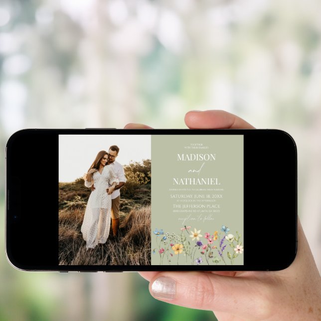 Wildflower Wild Flower Floral Garden Photo Wedding Invitation (Front Digital)