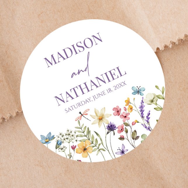 Wildflower Wild Flower Floral Garden Wedding Classic Round Sticker (Creator Uploaded)