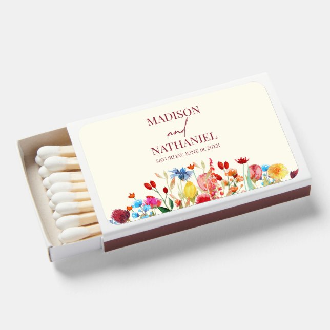 Wildflower Wild Flower Floral Garden Wedding Matchboxes (Front Open)