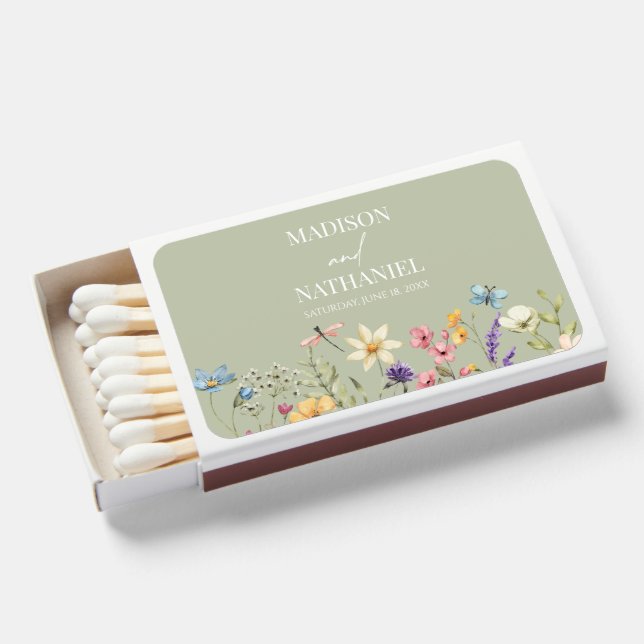 Wildflower Wild Flower Floral Garden Wedding Matchboxes (Front Open)