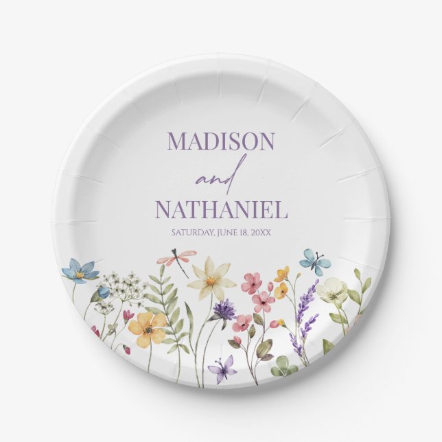 Wildflower Wild Flower Floral Garden Wedding Paper Plates (Front)
