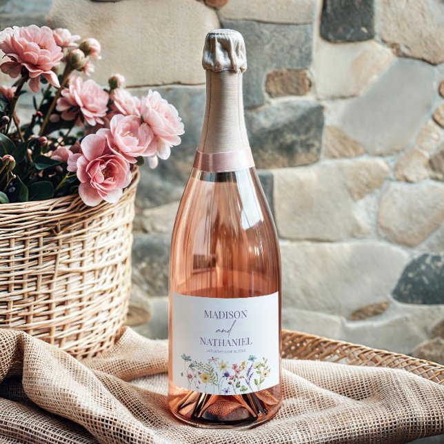 Wildflower Wild Flower Floral Garden Wedding Sparkling Wine Label (Creator Uploaded)