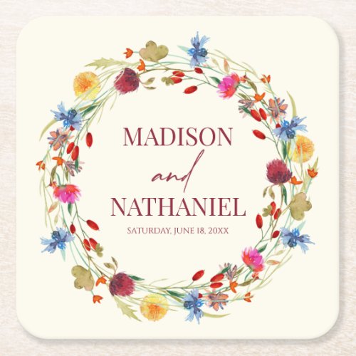 Wildflower Wild Flower Floral Garden Wedding Square Paper Coaster