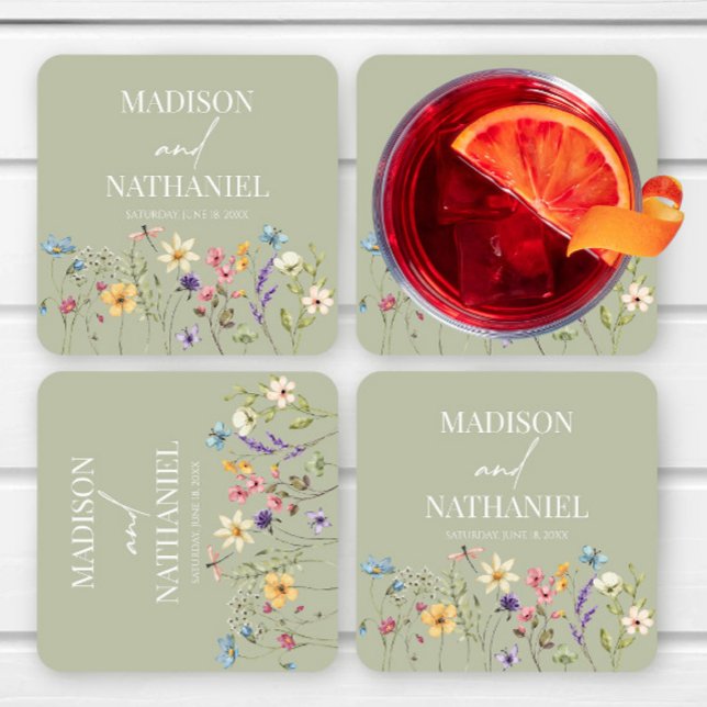 Wildflower Wild Flower Floral Garden Wedding Square Paper Coaster (Creator Uploaded)