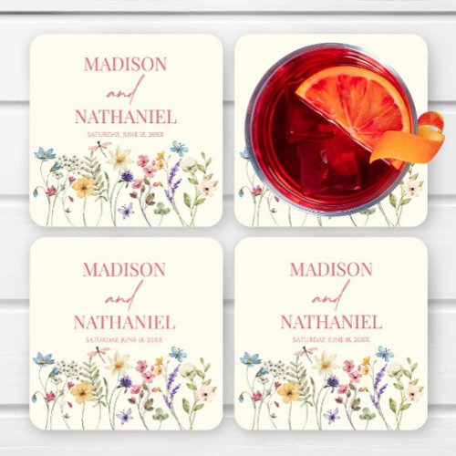 Wildflower Wild Flower Floral Garden Wedding Square Paper Coaster