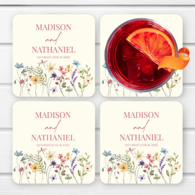 Wildflower Wild Flower Floral Garden Wedding Square Paper Coaster (Creator Uploaded)
