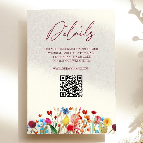 Wildflower Wild Flower Floral Wedding Details Enclosure Card