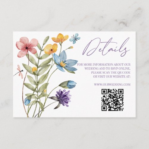 Wildflower Wild Flower QR Code Wedding Details Enclosure Card