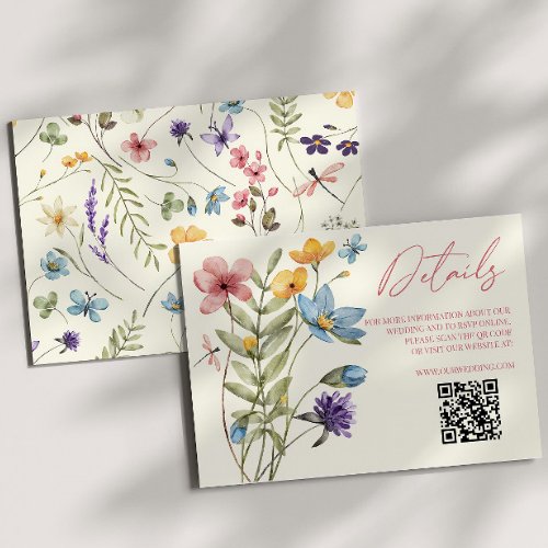 Wildflower Wild Flower QR Code Wedding Details Enclosure Card