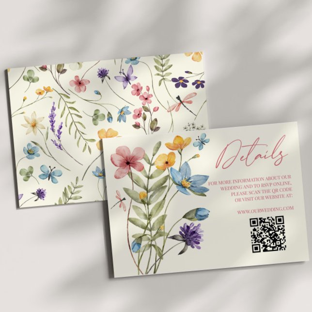 Wildflower Wild Flower QR Code Wedding Details Enclosure Card (Creator Uploaded)