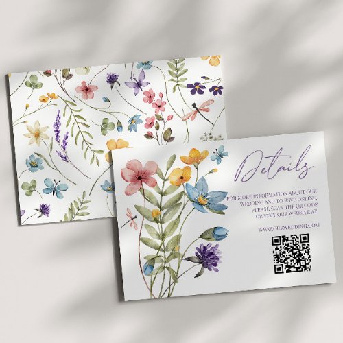 Wildflower Wild Flower QR Code Wedding Details Enclosure Card