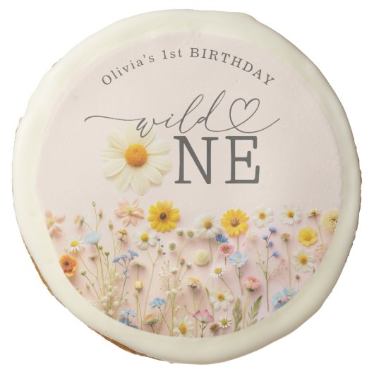 Wildflower Wild One 1st Birthday Sugar Cookie (Front)