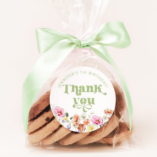 Wildflower Wild one birthday thank you Classic Round Sticker