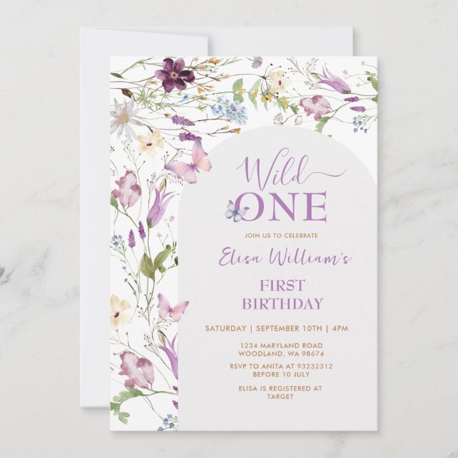 Wildflower Wild ONE Butterfly Birthday Invitation  (Front)