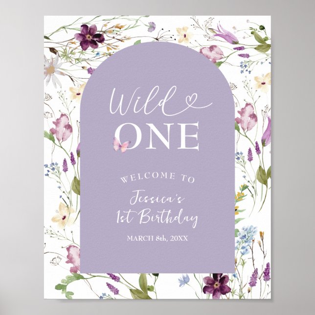 Wildflower Wild ONE Butterfly Garden Party Welcome Poster (Front)
