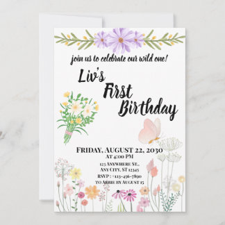 Wildflower Wild One First Birthday Invitation