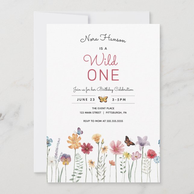 Wildflower Wild One First Birthday Invitation (Front)