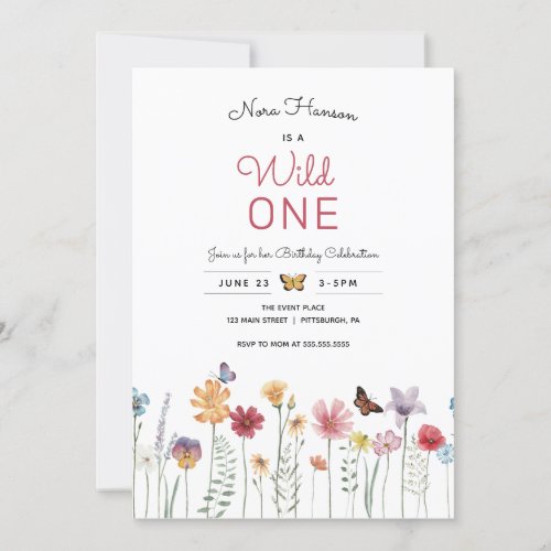 Wildflower Wild One First Birthday Invitation