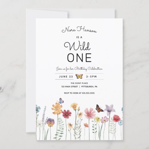 Wildflower Wild One First Birthday Invitation