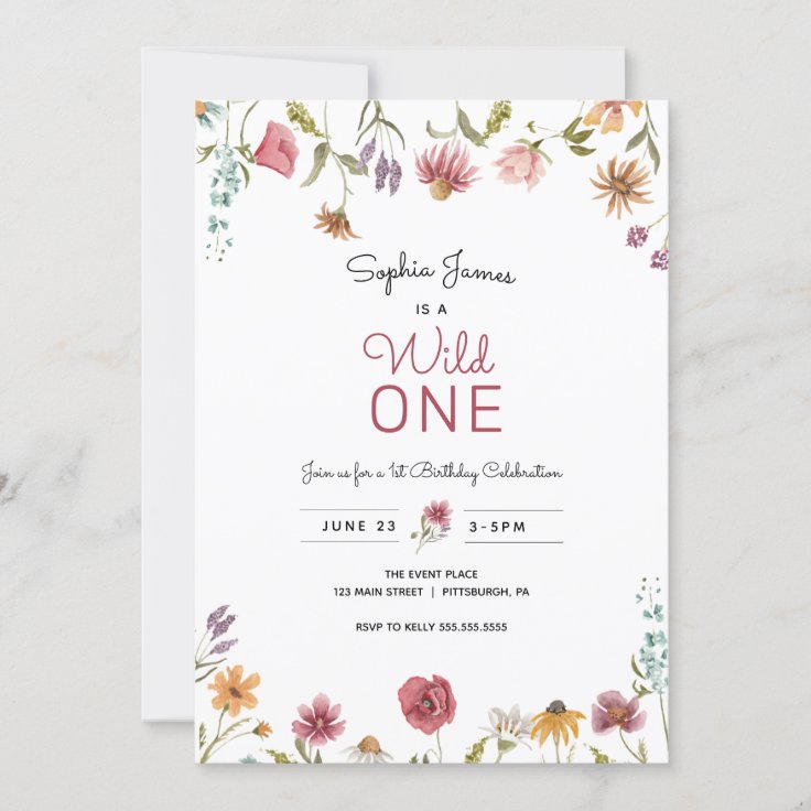 Wildflower Wild One First Birthday Invitation | Zazzle