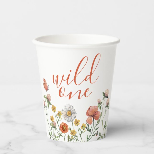Wildflower Wild One First Birthday Paper Cups (Front)